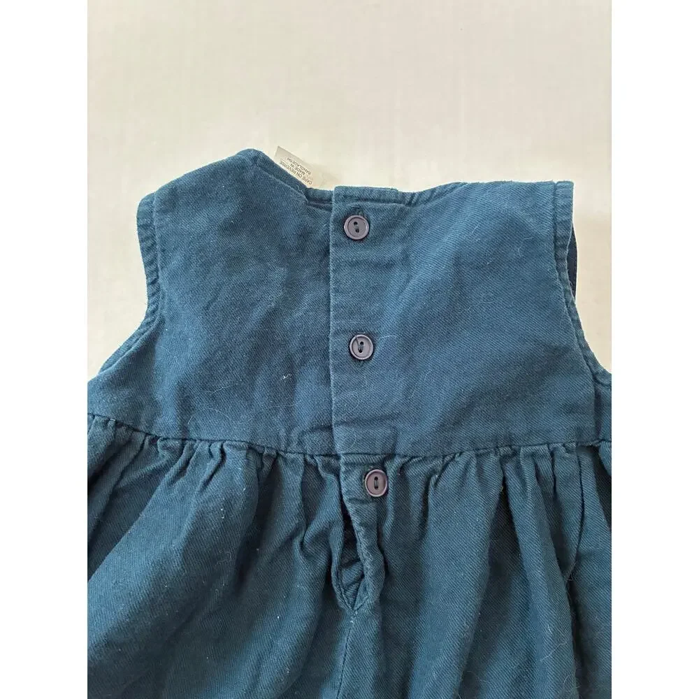 Vintage Toddler Dress Blue with Red Tartan Plaid Applique Heart Ruffles Buttons